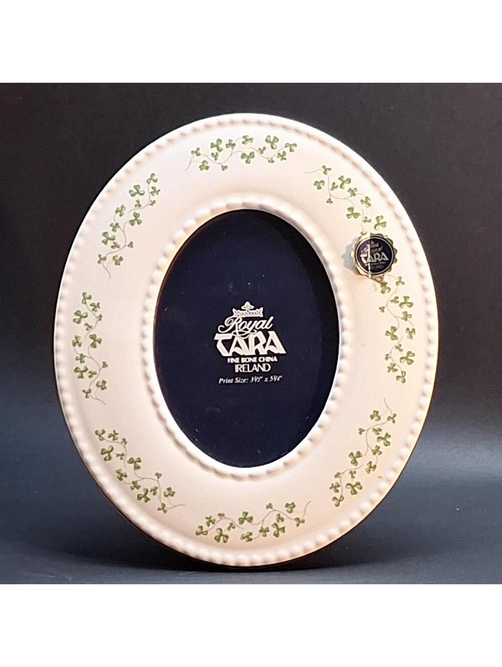 Vintage Royal Tara Fine Bone China Oval Picture Frame Green Shamrock Pattern